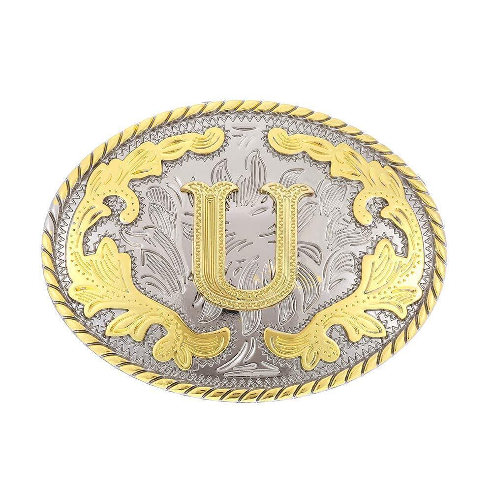 6037 Western Belt Buckle Initial Letters ABCDEFG to Y-Cowboy Rodeo Gold